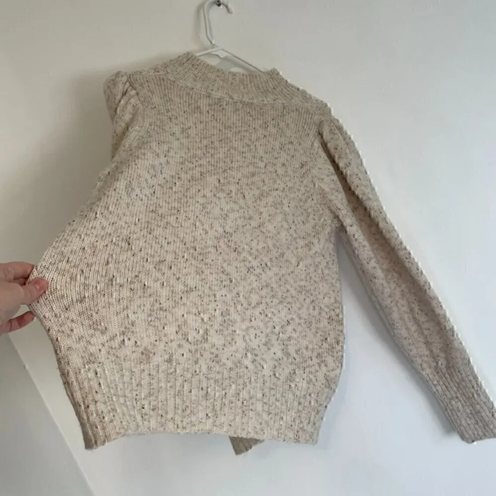 SUGARLIPS ANTHROPOLOGIE Darby Marled Sweater Cream Oatmeal Cable Knit Mock Neck - Image 15