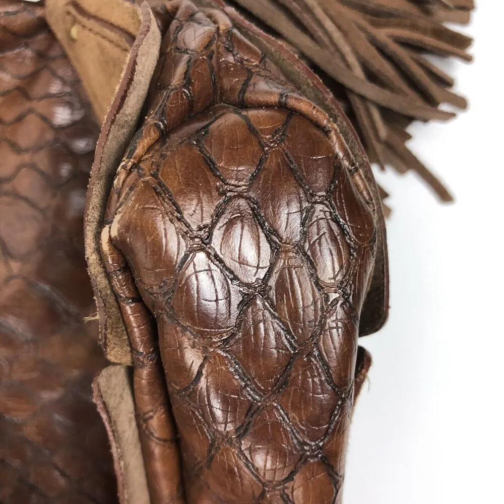 JESSICA SIMPSON Brown Faux Leather Reptile Tassle Shoulder Bag Purse - Image 8