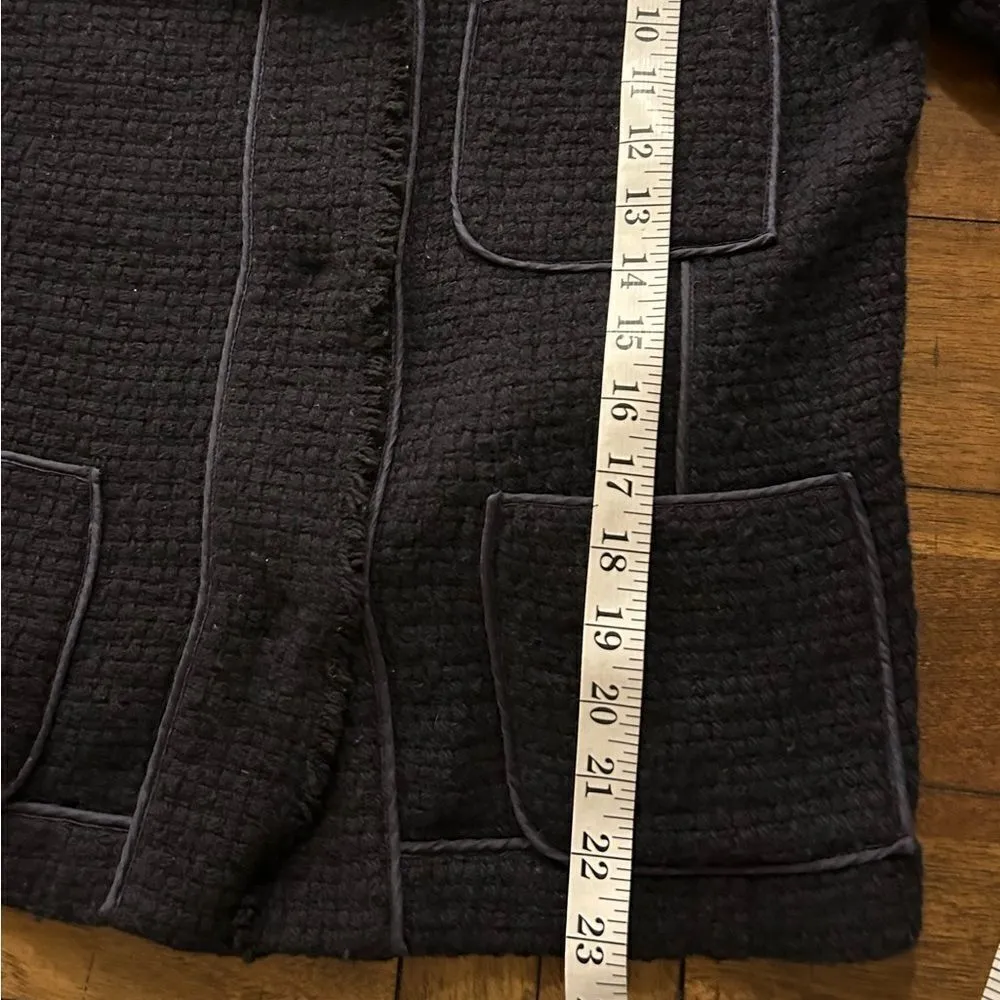 Vince Navy Frayed Hem Wool Blend Boucle Blazer - Image 3