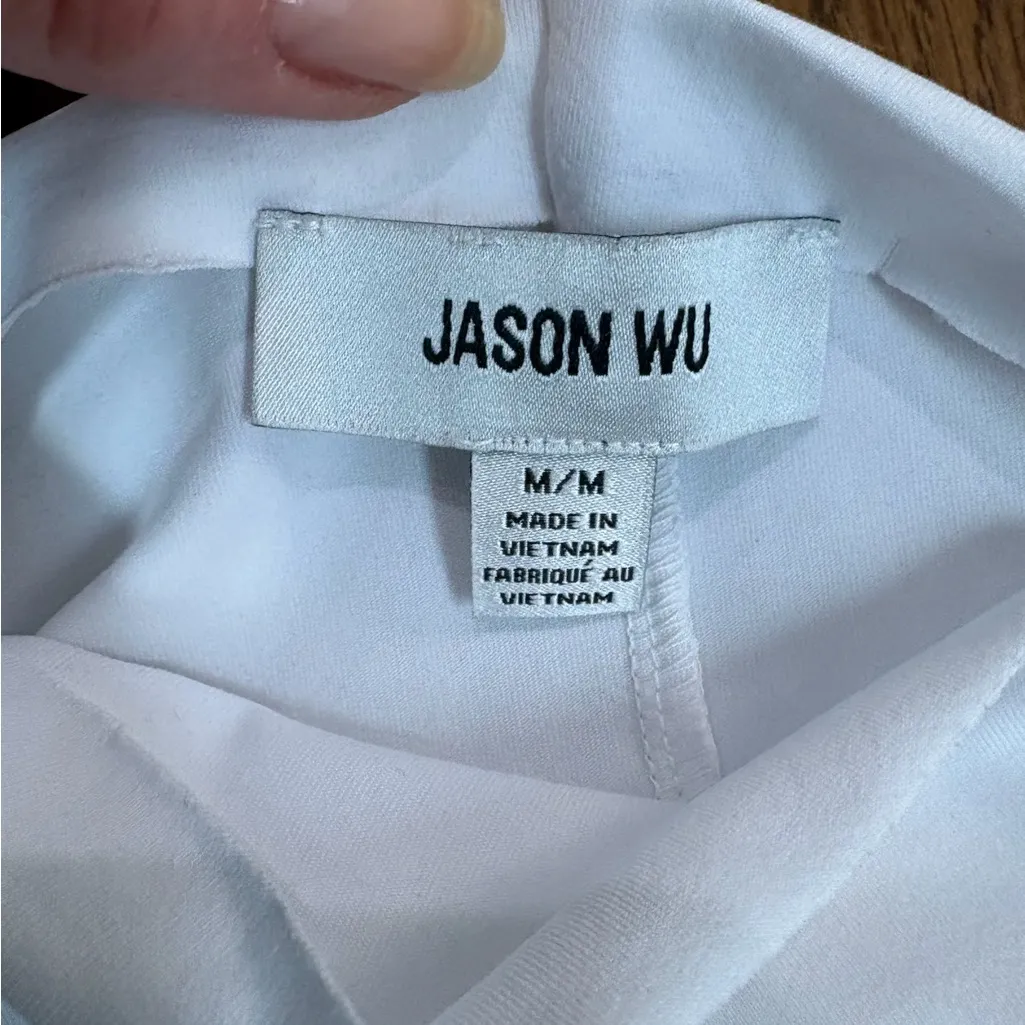 Jason Wu White Sleeveless Mock Neck Ruched Top Size Medium EUC Basic White Cowl - Image 3