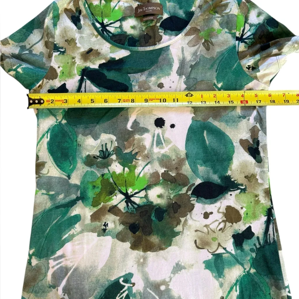 Jim Thompson Abstract Floral Watercolor Tee Shirt Pima Cotton Womens Large Slim Green - Image 6