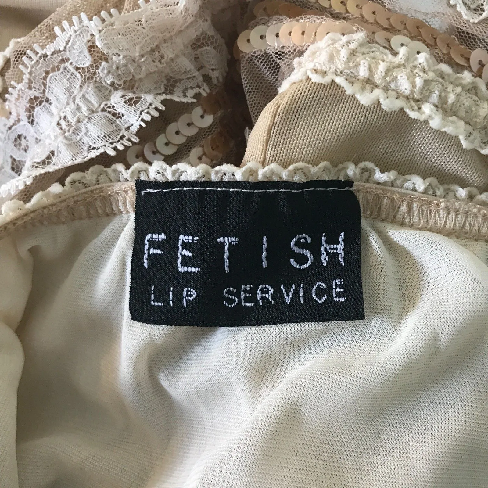 Lip Service Vintage Femmes of Folly Gothic Victorian Ivory Lace Sequined Skirt M - Image 9