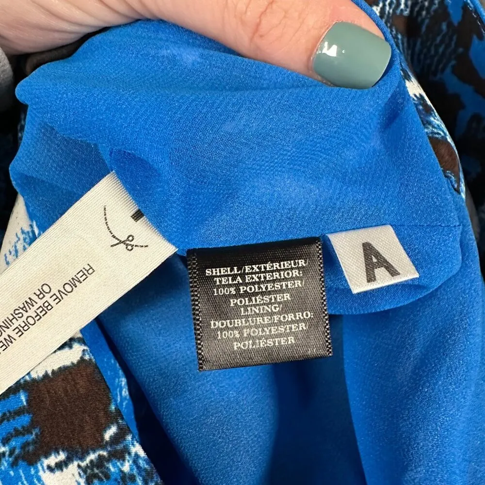 Ann Taylor Womens 10 Blue Multi Modern Swing Animal Print Pleated Skirt Side Zip - Image 10