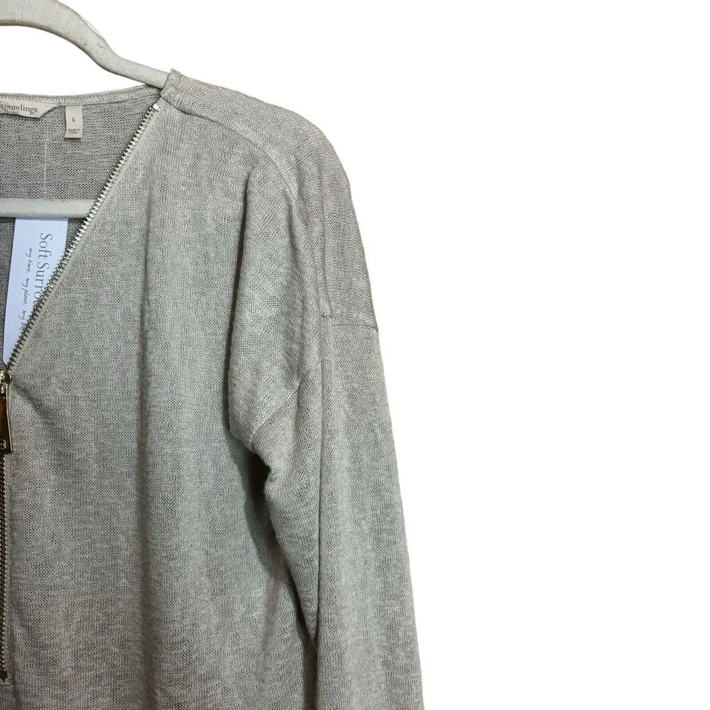 Soft Surroundings Valentina Zip Sweater Womens Large Beige Pullover Lightweight - Image 3