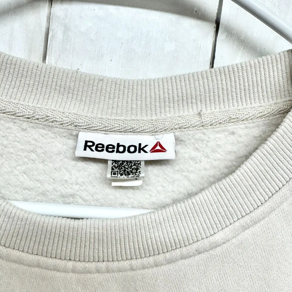 Reebok Sweater Women Sz XL Cotton Ivory Brown Long Sleeve Crewneck Graphic Logo - Image 2