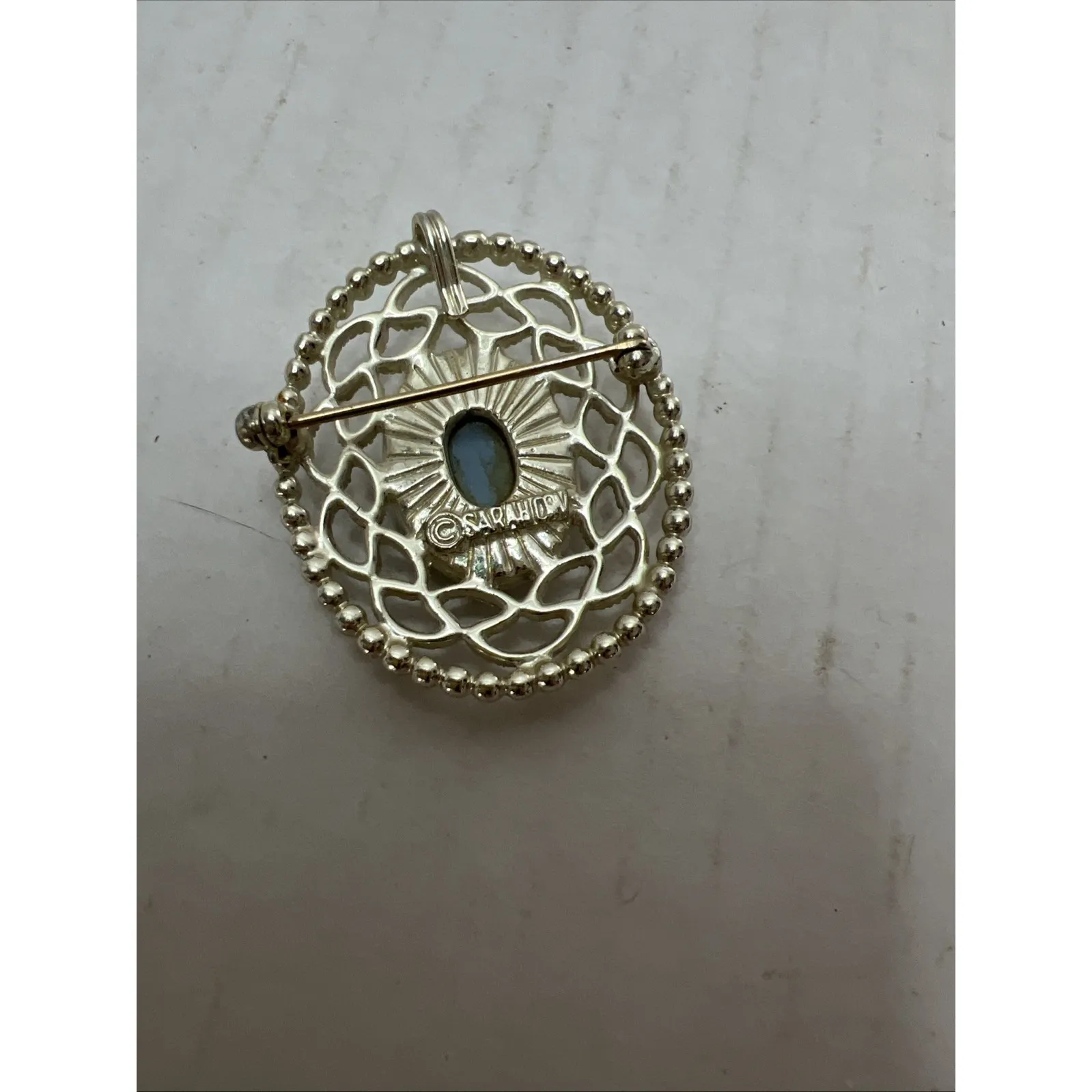 Signed Sarah Coventry Blue Cameo Pin Pendant , "Cameo Lace", 1957 - Image 3