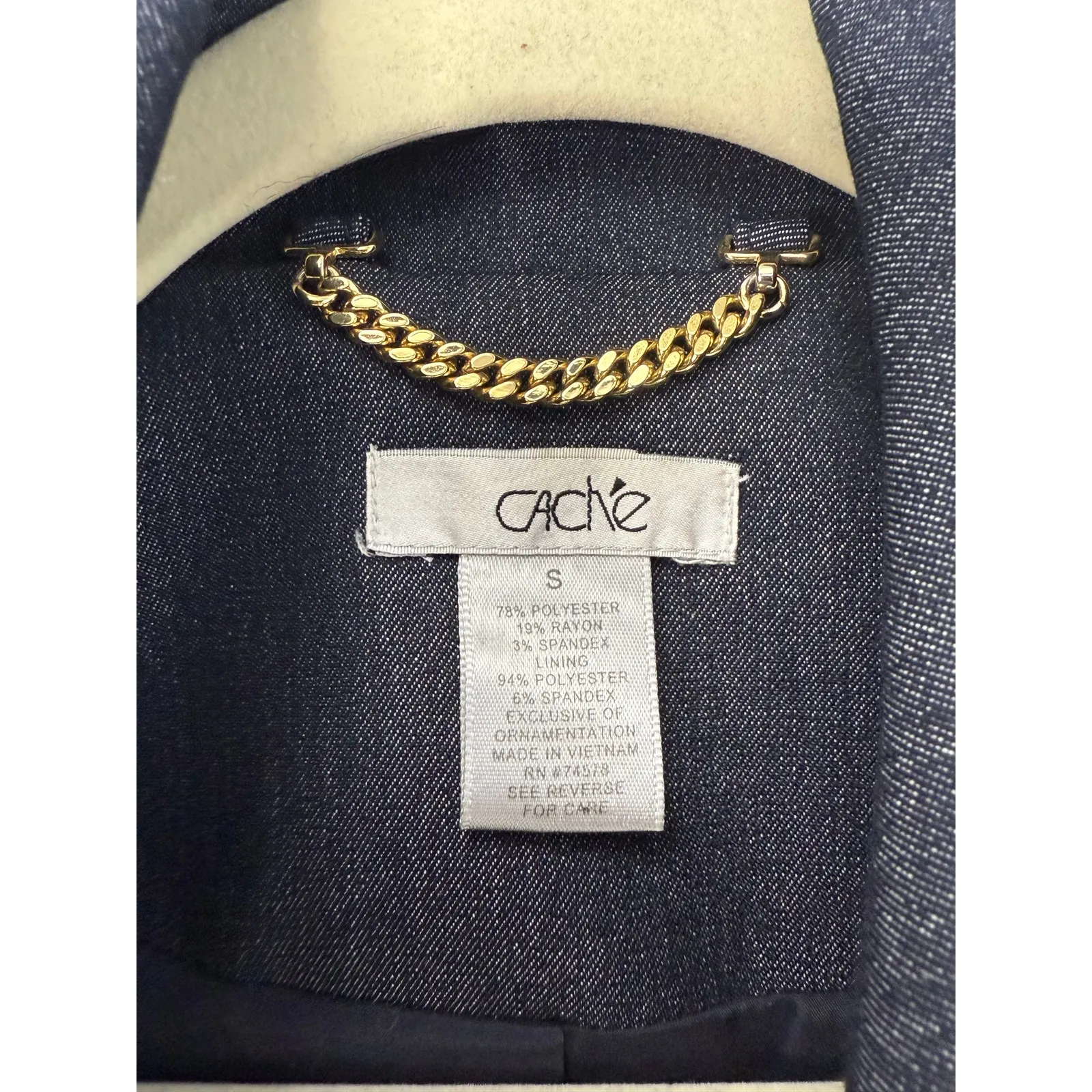 Caché Denim Trench Coat Women’s Small Y2K Glam Parisian Old Money - Image 3