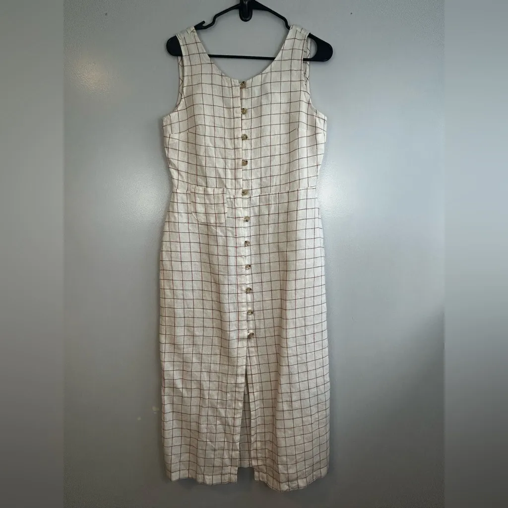 Paloma Wool Galatea 100% Linen Checkered Sleeveless Midi Dress Size UK 40 /US 6 White - Image 2