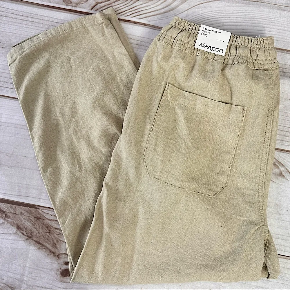 NEW  Tan Khaki Linen Drawstring High Waist Cropped Pants Size 8 - Image 3