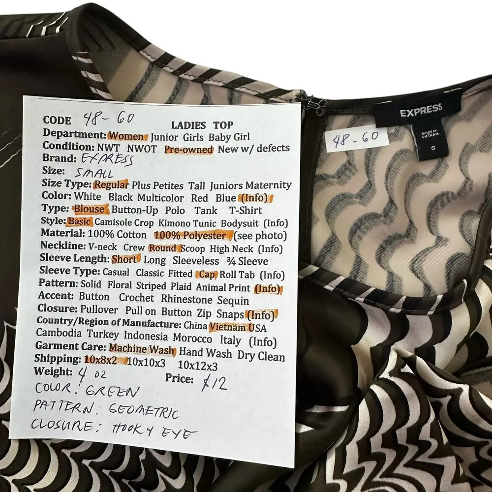 Express Green Geometric Satin Blouse Women Basic Top Size Small | 48-60 - Image 8