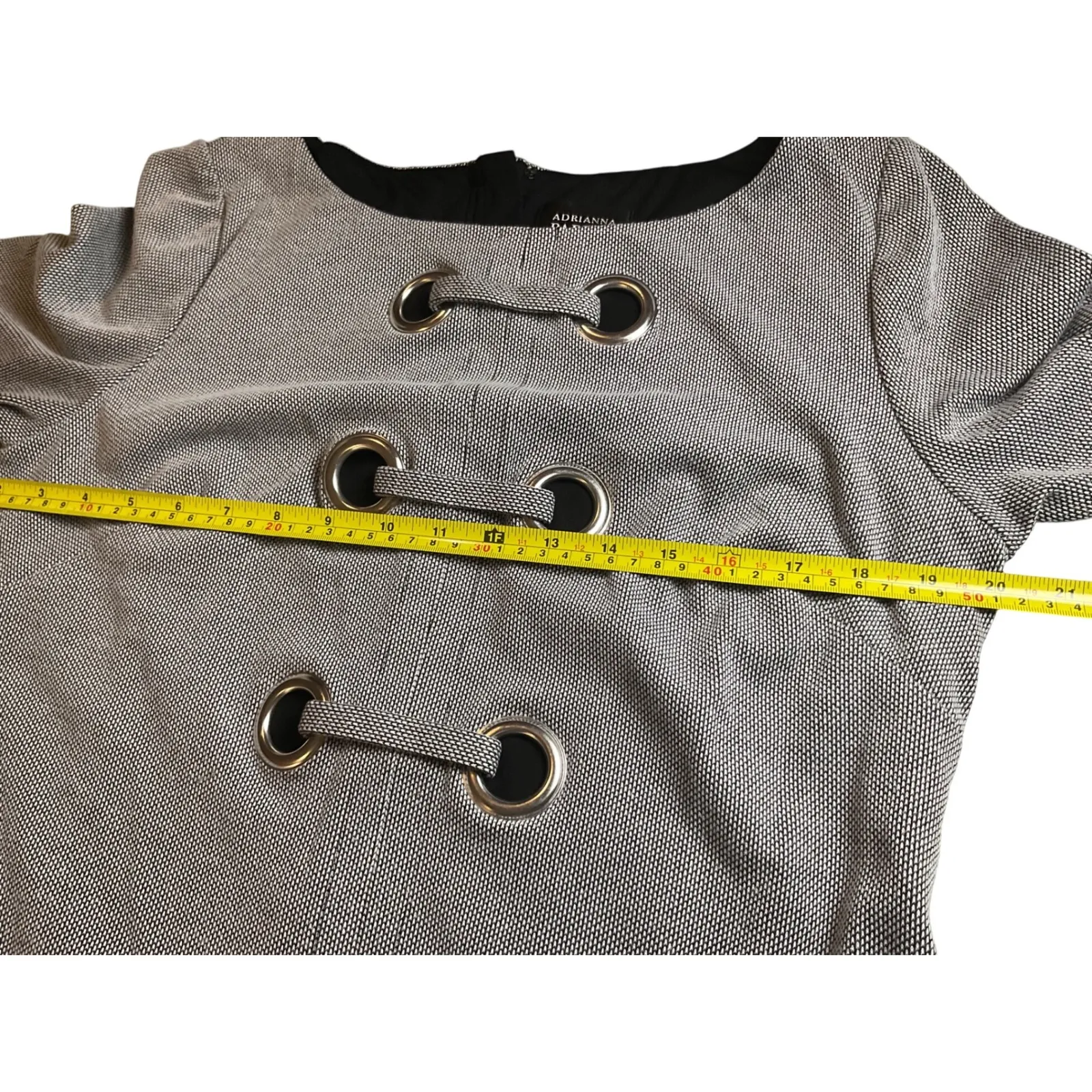 Gray Adrianna Papell Dress Short Sleeve Sheath Ponte Knit Eyelet‎ Detail - Image 7