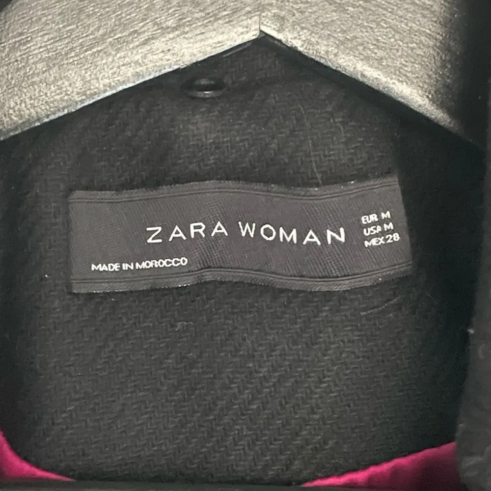 Zara Woman Black Wool-Blend Double-Breasted Military Peacoat w/ Sleeve Detailing - Image 5