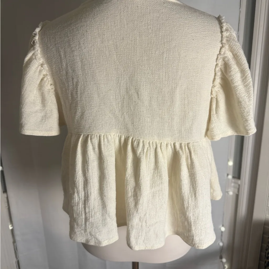 Bohemian Linen Cream Blouse with Colorful Embroidery XL Red - Image 2