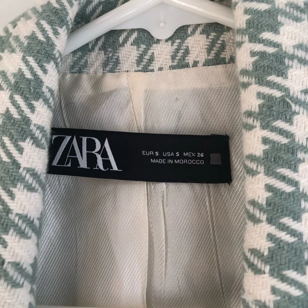 ZARA TAILORED GREEN houndstooth BLAZER SZ Small button details - Image 5
