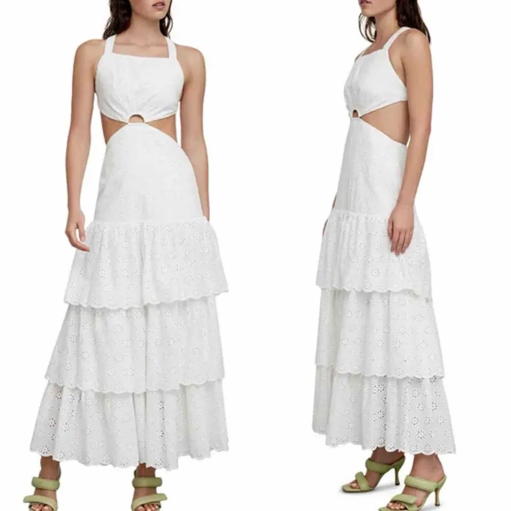 Significant Other Eleanor Eyelet Cut Out Backless Midi Dress Size US 4 Ivory - Image 2