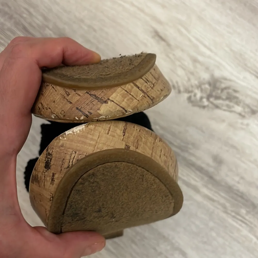 Arizona Jean Company Black Crochet Strap Cork Wedge Sandals Size 8 - Image 7