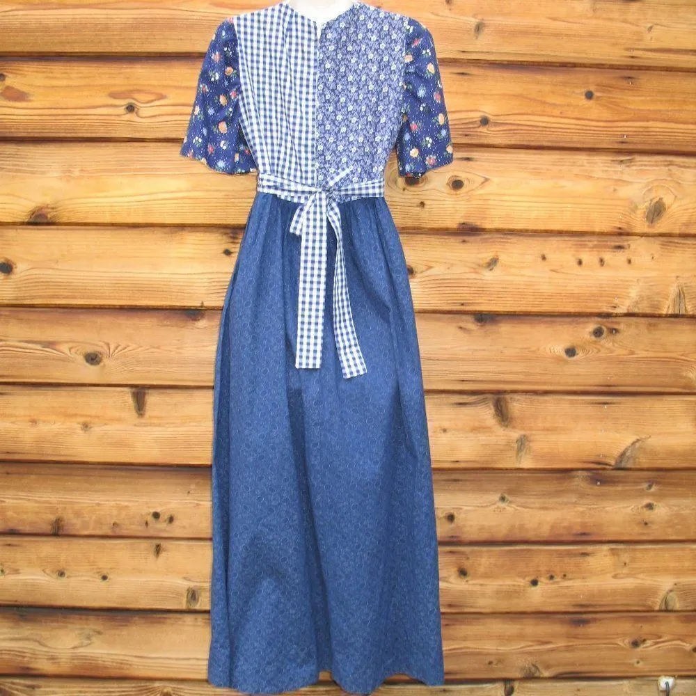 Vintage 70's Blue Prairie Dress Blue - Image 6