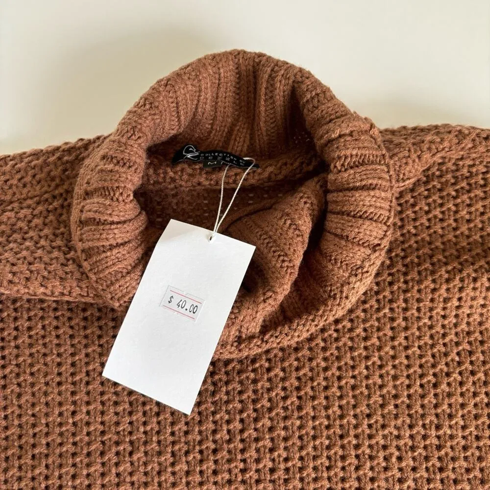 Cezele Boutique Brown Slouchy Loose Fit Knit Drop Shoulder Sweater Size Medium - Image 5