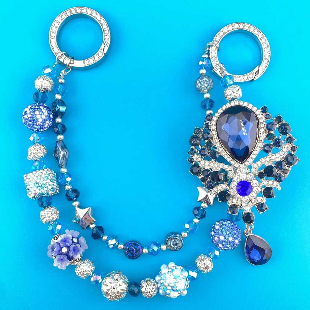 💙Luxury Bag/Phone Chain Charm/Keychain Sparkly Rhinestone Brooch & Crystal Beads - Image 5