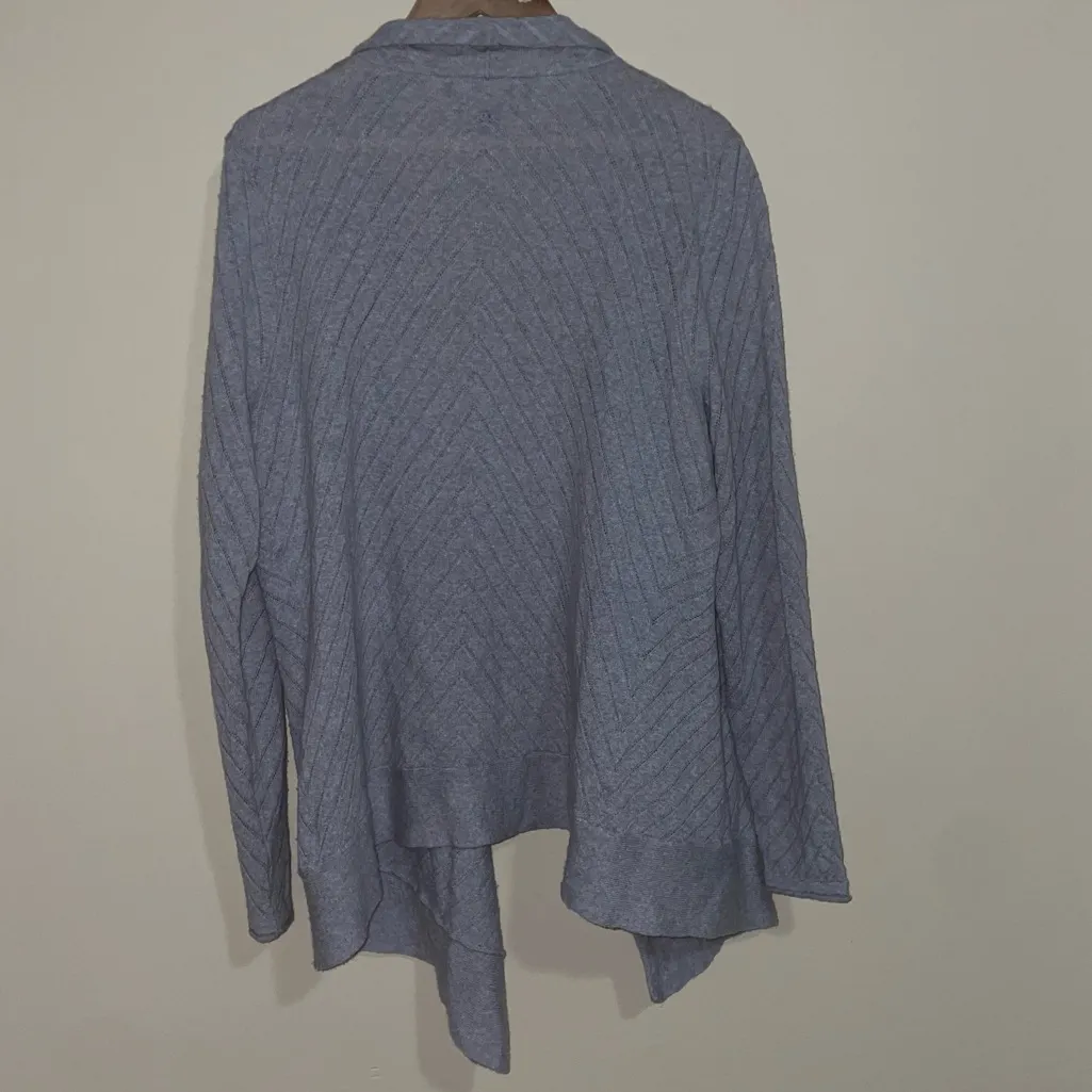 Tahari 100% Merino Wool Soft Draped Open Front Cardigan Grey Size 1X - Image 4