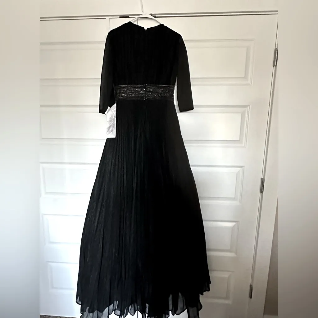 Mac Duggal Black Shimmering Pleated A-line 3/4 Sleeve Full Length Gown NWT - Image 8