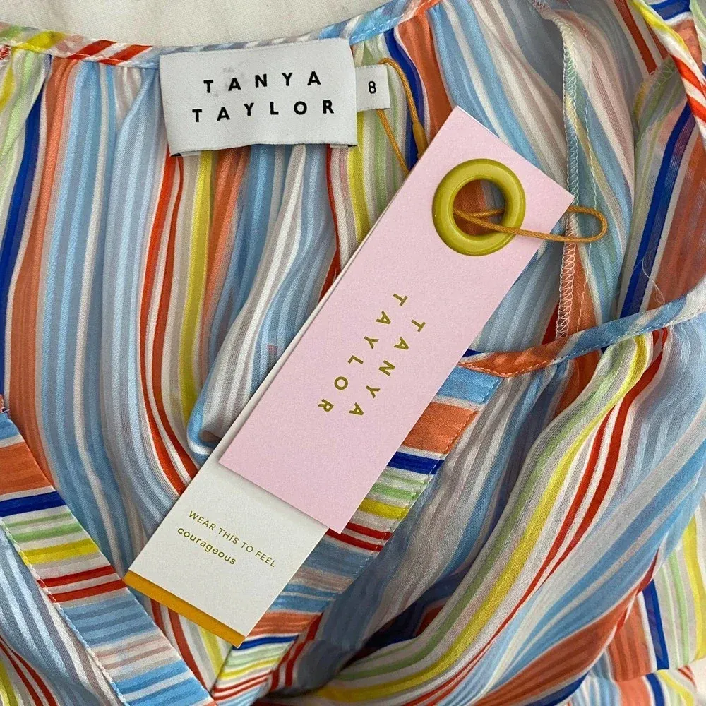 Tanya Taylor‎ Illa Silk Blouse Summer Stripe Print - Image 11