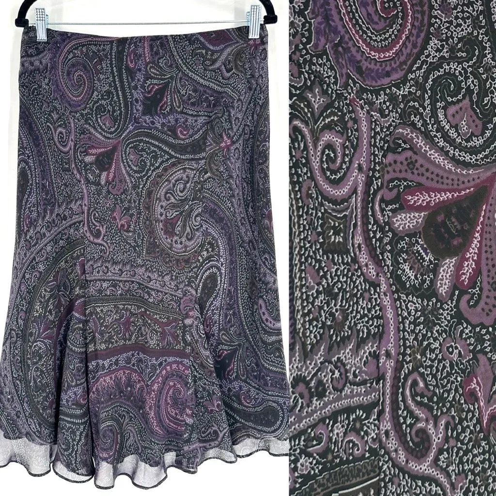 Vintage Y2K Chaps Black Purple Floral Midi Skirt Size M‎ Goth Witchy Whimsical - Image 2
