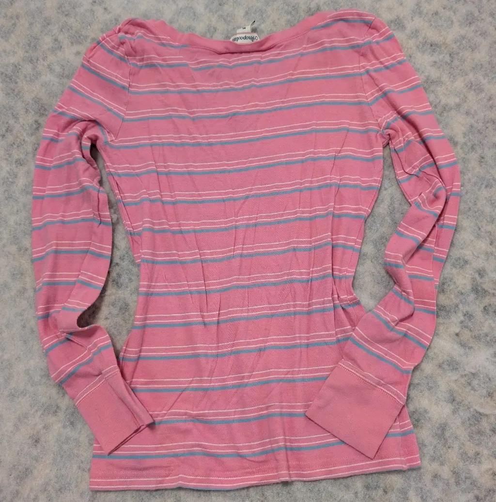 Vintage 2000s Aeropostale Pink Striped Long Sleeve Tee Y2K Mall Girl XL - Image 8
