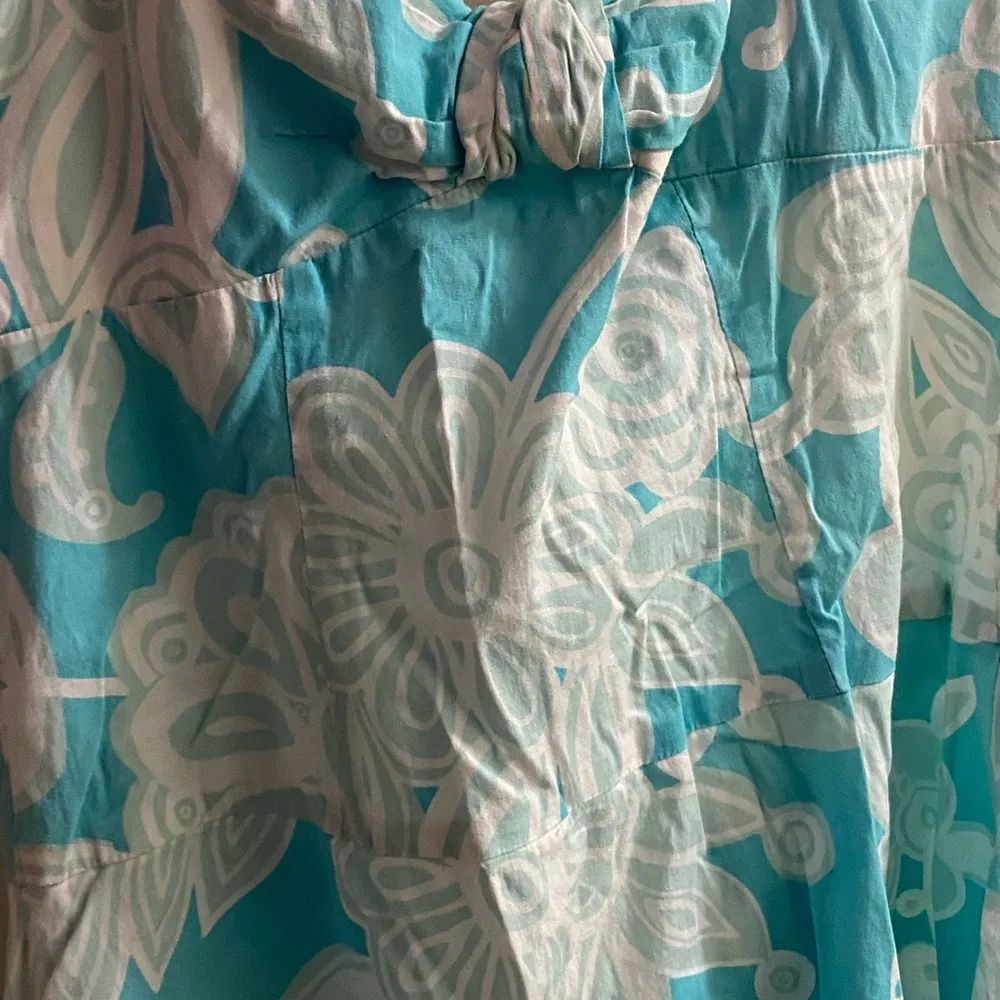 City Studio Women’s Halter Dress Size 11 12 Teal Blue & White Floral Hawaiian - Image 11