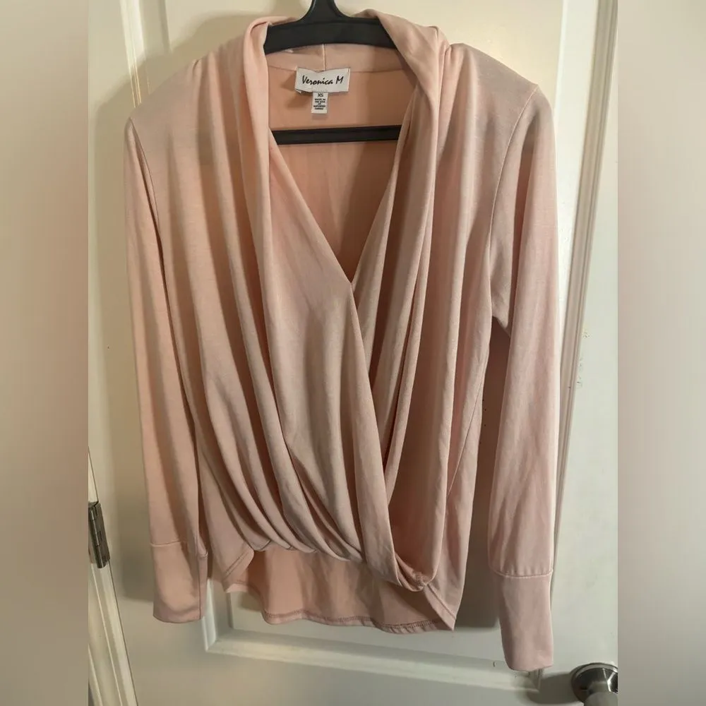 Veronica M Dusty Pink Draped Surplice Top size xs NWOT - Image 3