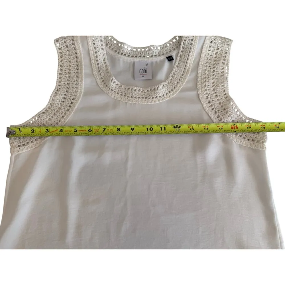 CAbi Women’s Marissa Sheer Crochet Trim Sleeveless Tank Top Size XS White #5042 - Image 5