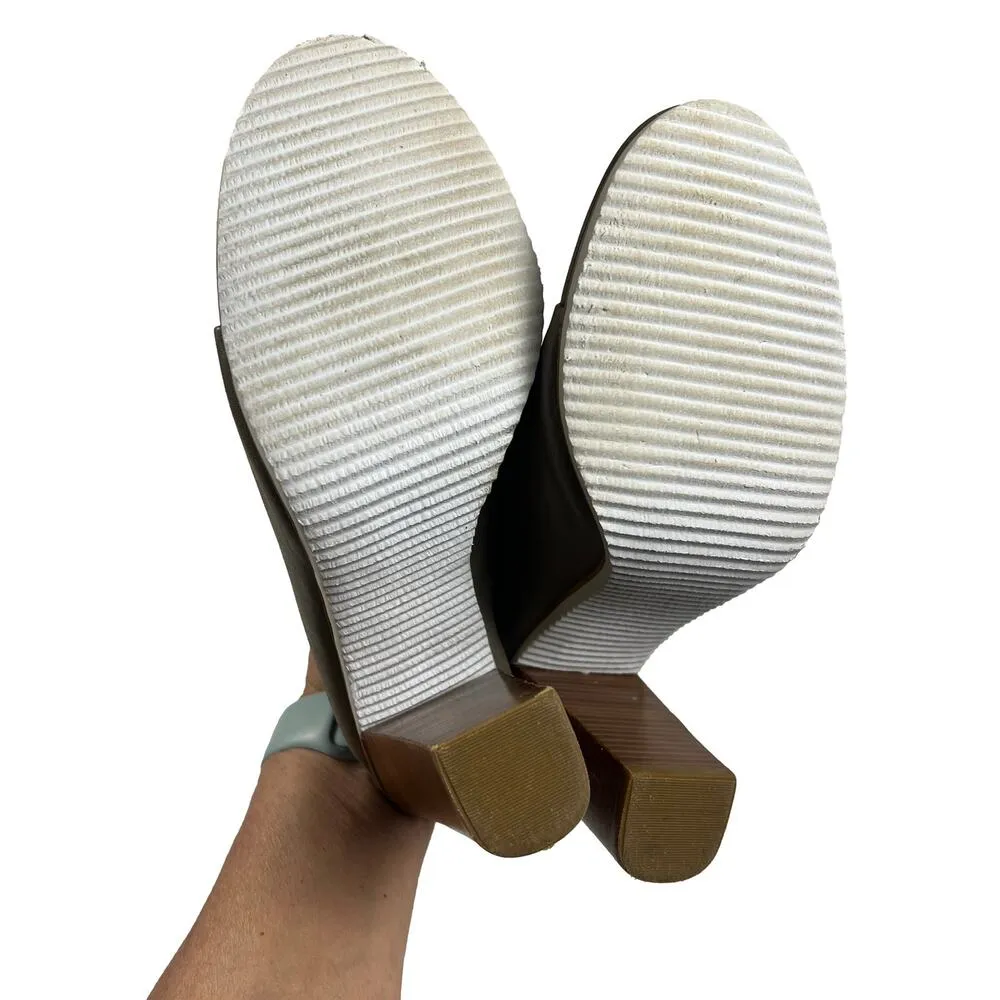 Tibi Bee Brazilian Leather Open Toe Mules Storm Gray Stacked Wood Heel Size 40 - Image 6