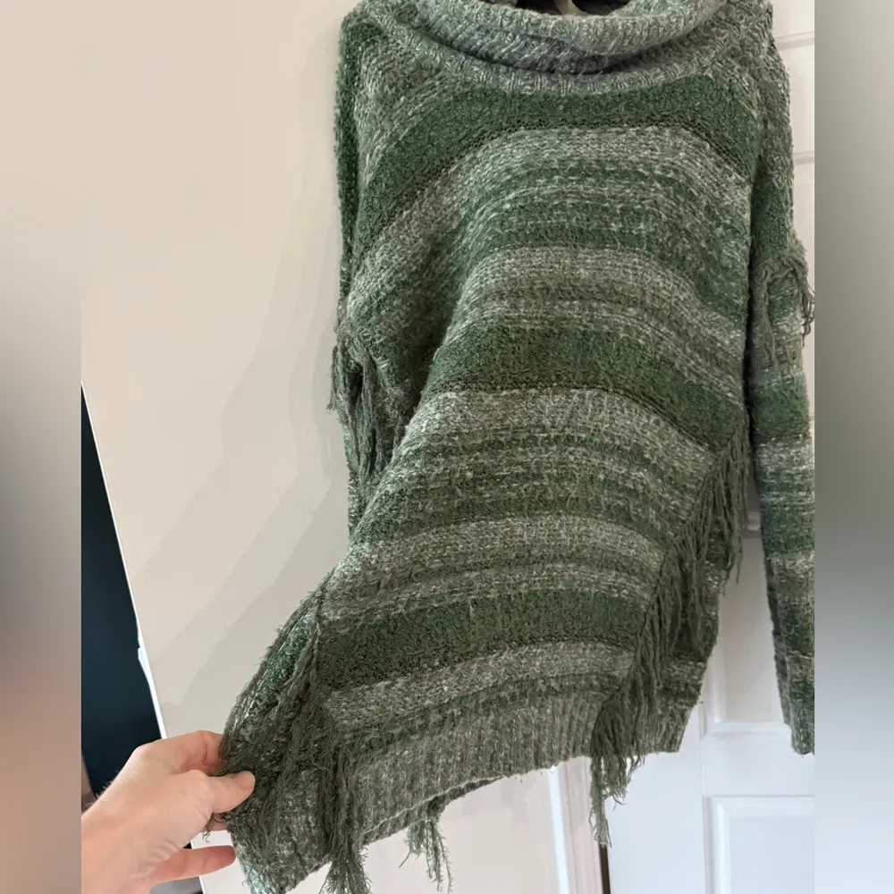 Kensie Green Oversized Fringe Sweater Cozy Relaxed Striped Cabincore - Image 8