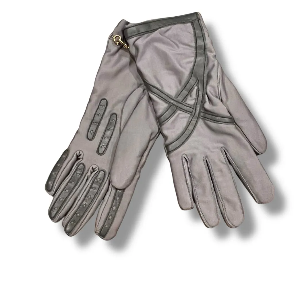 Vintage Women’s Grey Stretch & Faux Leather Driving Gloves One Size Fits All Gray - Image 2