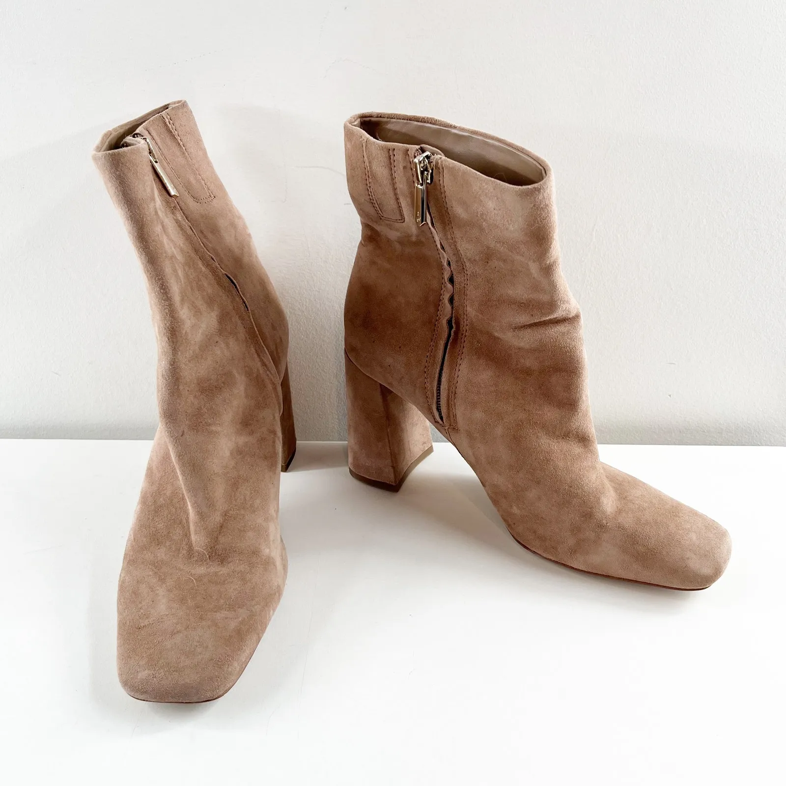 Sam Edelman Codie Suede Leather Square Toe Block Heel Ankle Boots Booties Brown - Image 3