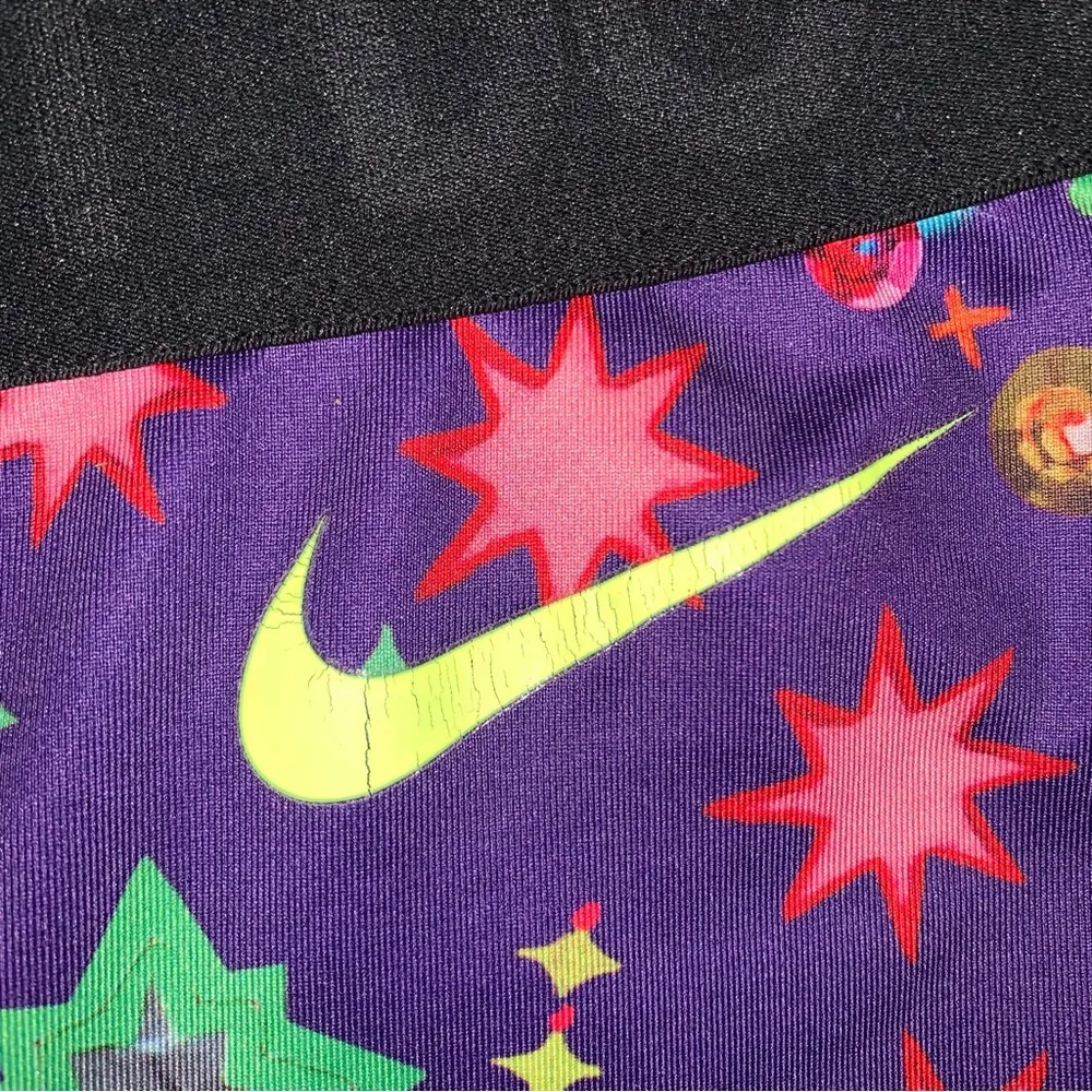 Nike Dri Fit Purple Green Midnight Craftwork Kanatani Printed Leggings Size Med - Image 6