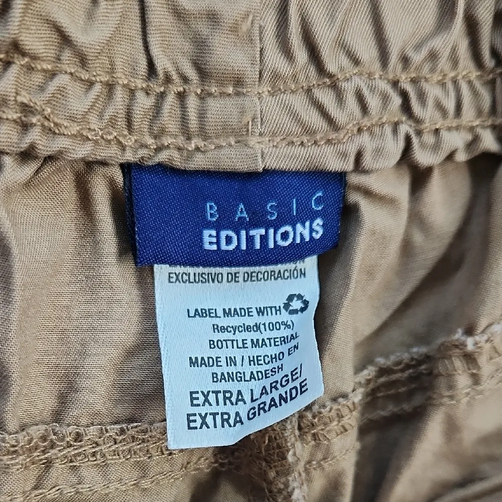 Basic Editions Embroidered Cargo Shorts Relaxed Fit Tan XL - Image 2