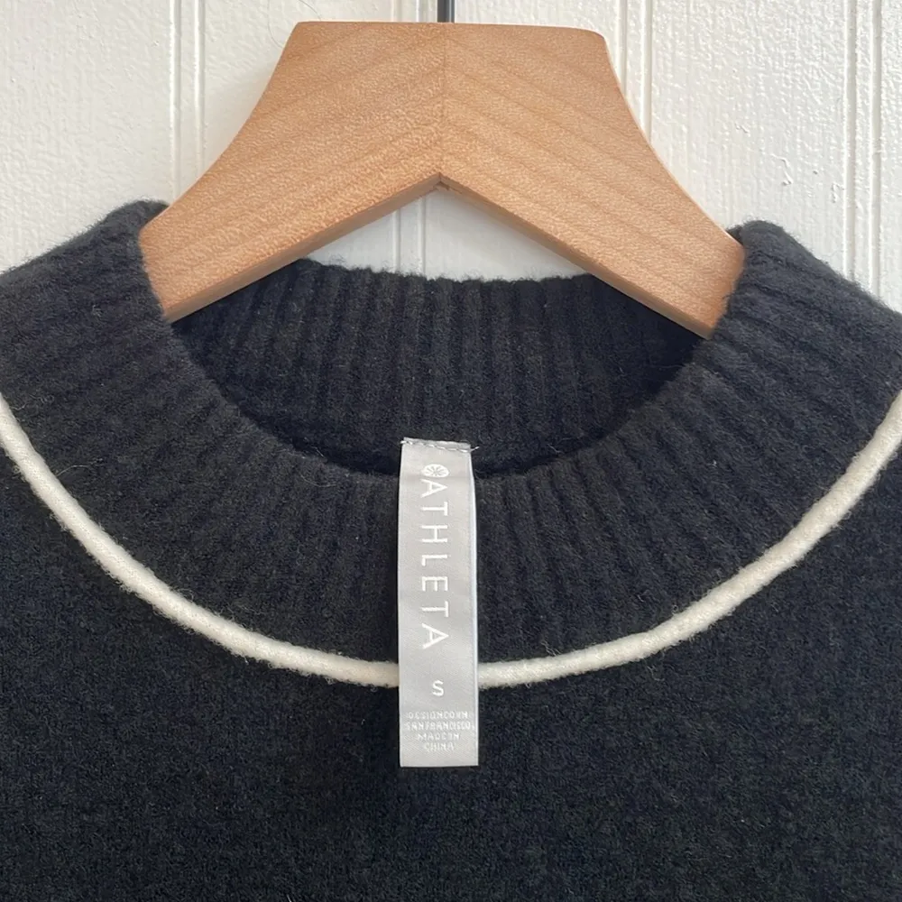 ATHLETA Transit Crew Sweater Wool Blend in Black/White Size S - Image 7
