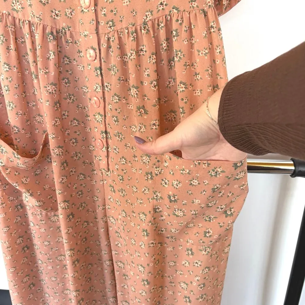 90s Express Pastel Pink Wide Leg Jumpsuit Babydoll Girly Floral Bambicore Medium - Image 6