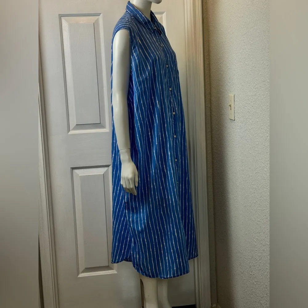 Lauren Ralph Lauren Cotton Blend Sleeveless Blue White Stripe Dress F4 - Image 6