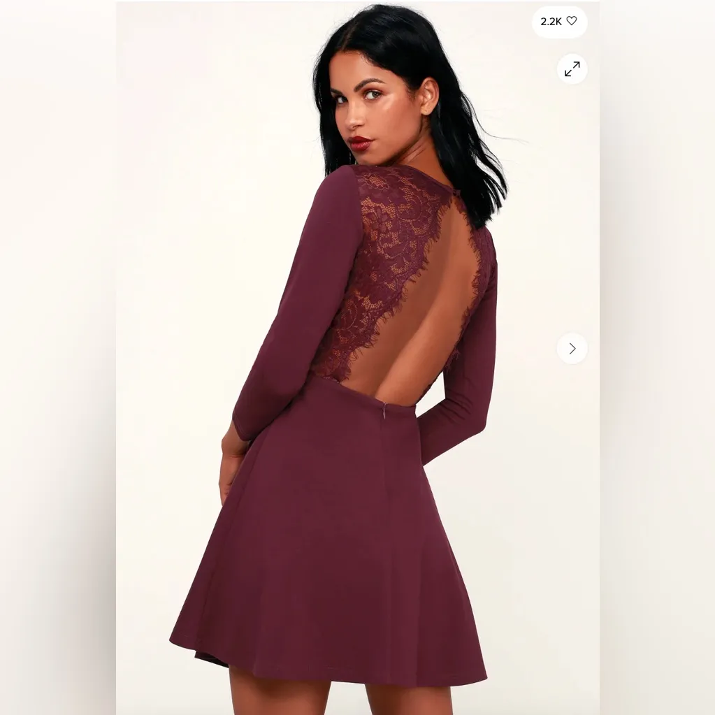 Lulus Felicity Plum Purple Backless Lace Skater Dress Size Small - Image 4