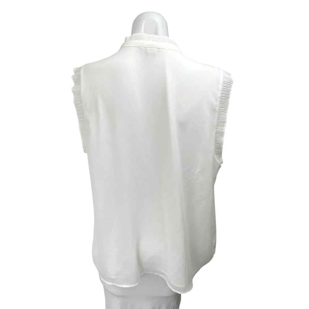 H&M White Sleeveless Ruffle Tie Neck Keyhole Lightweight Blouse Top Size 16 - Image 2