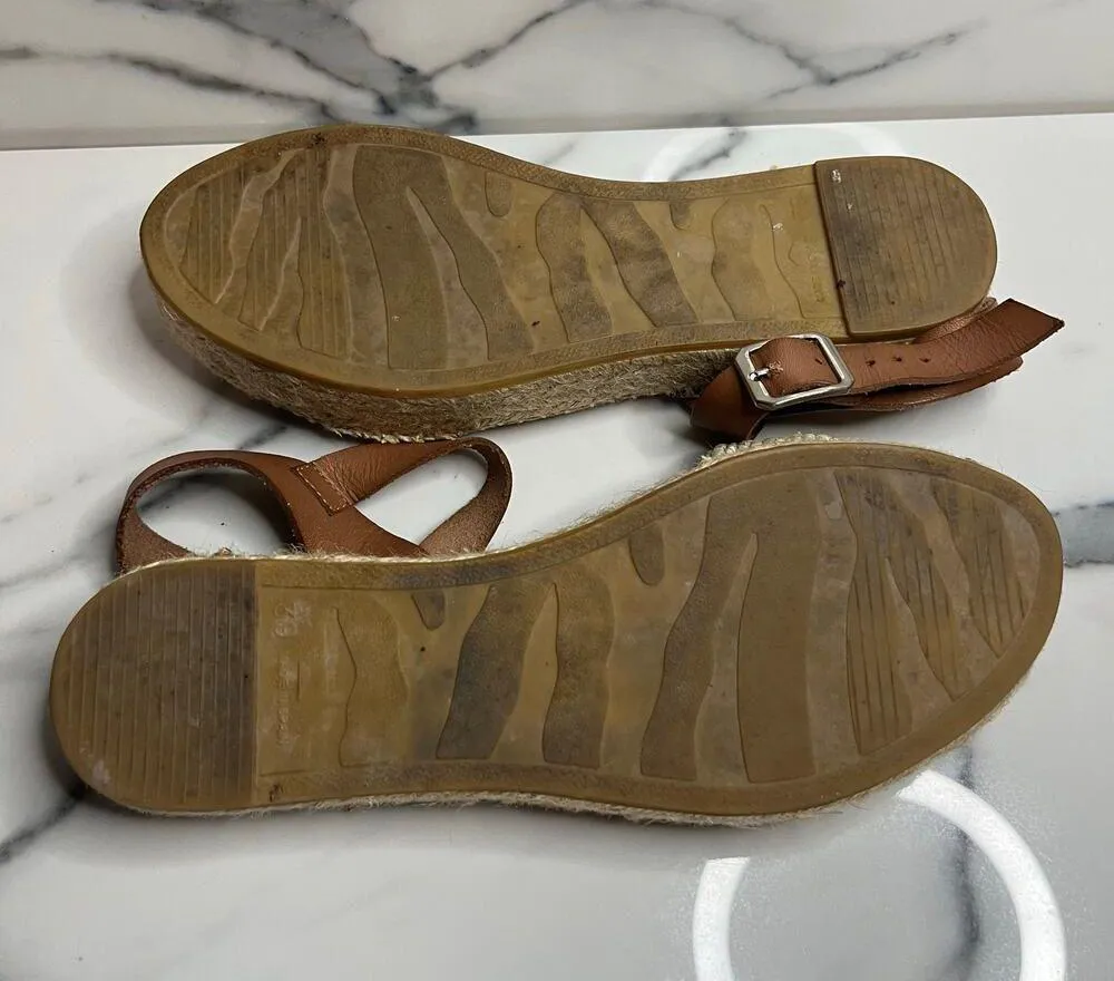 Apaseart Wmn's Brown Leather Ankle Strap Platform Espadrille Sandals Sz39 Sz 8.5 - Image 5