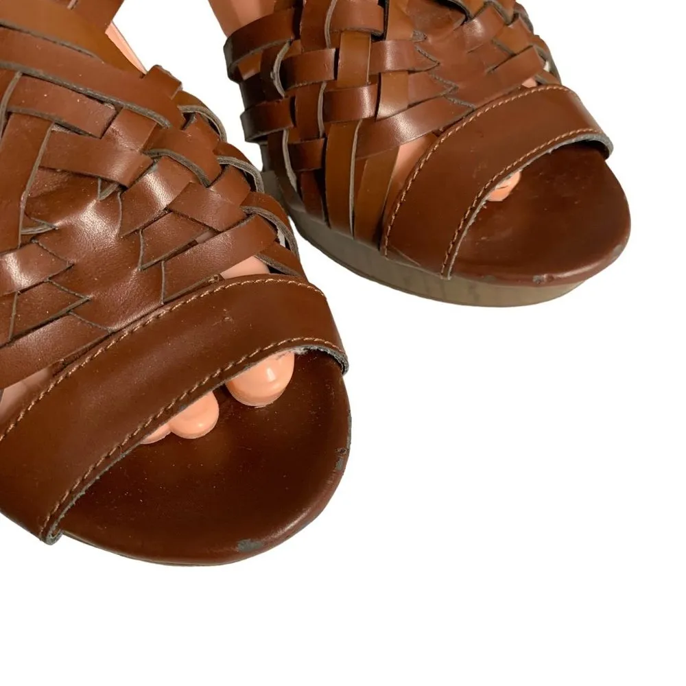 Madden Girl Warrior Strappy Heels Peep Toe Buckle 8.5 Brown Caged Sandals - Image 5