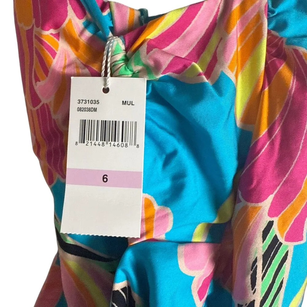 Trina Turk Poppy Blue Floral Print Plunge V-Neck One Piece Swimsuit Size 6 - Image 8