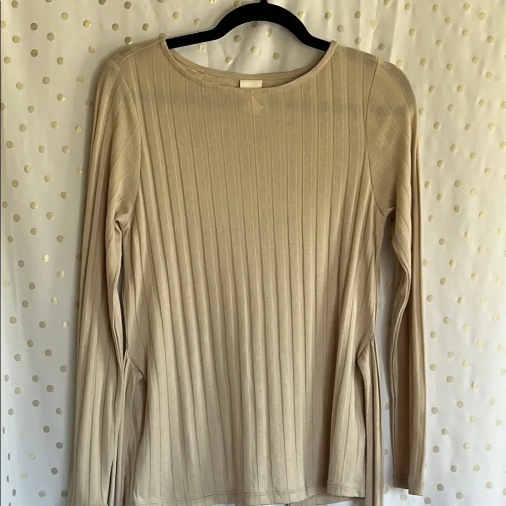 H&M Beige Ribbed Long Sleeve Blouse - Image 9