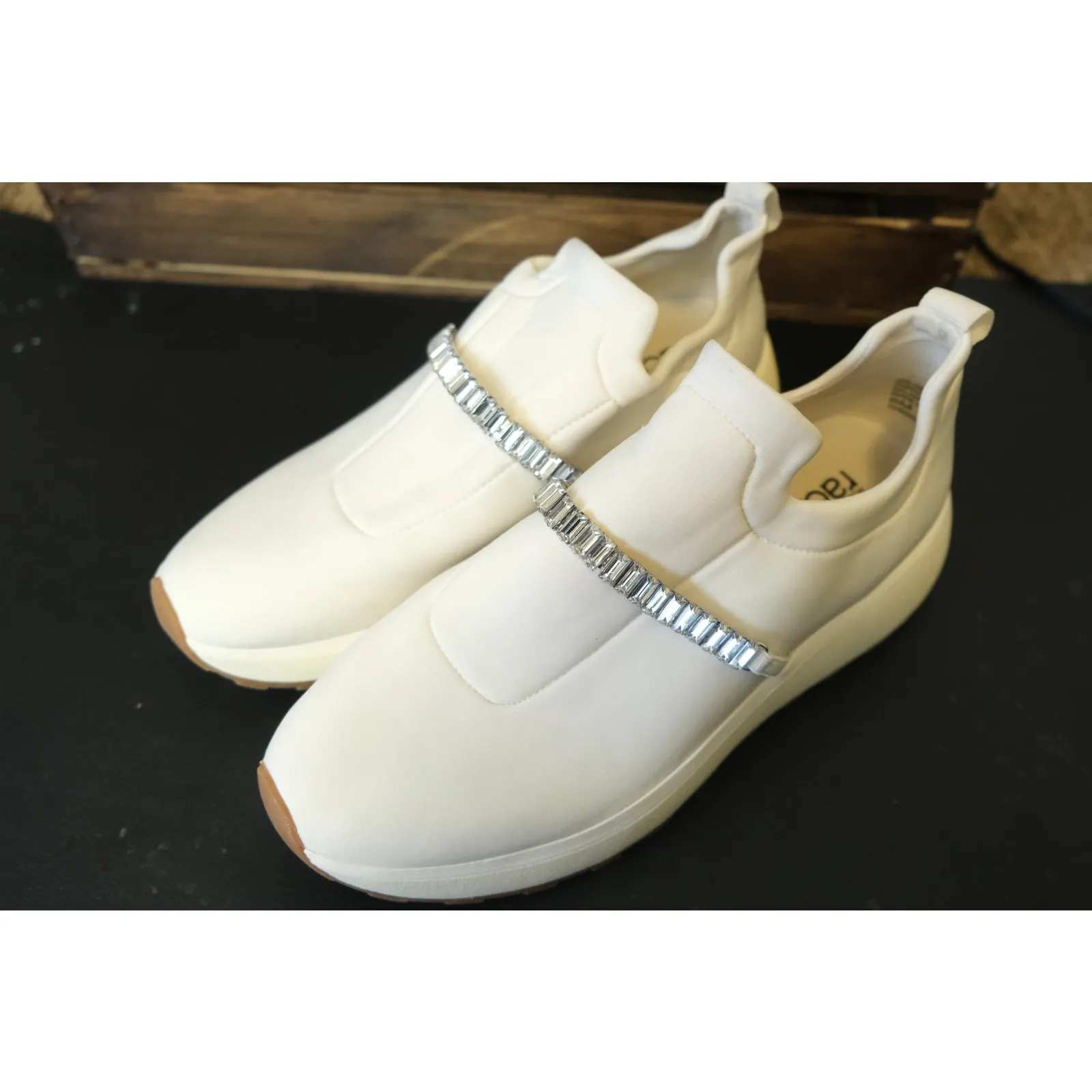 NWOT Nordstrom Lisbon White Slip On Sneaker Crystal Embellished Strap Womens 8 - Image 2