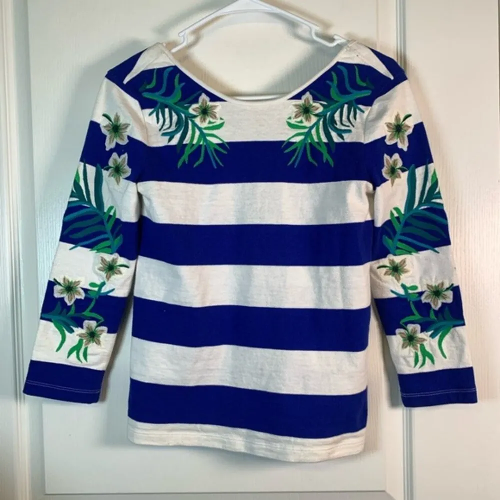 Juicy Couture Seaside Hibscus Embroidered Nautical Paradise Beach Blouse Size XS - Image 4