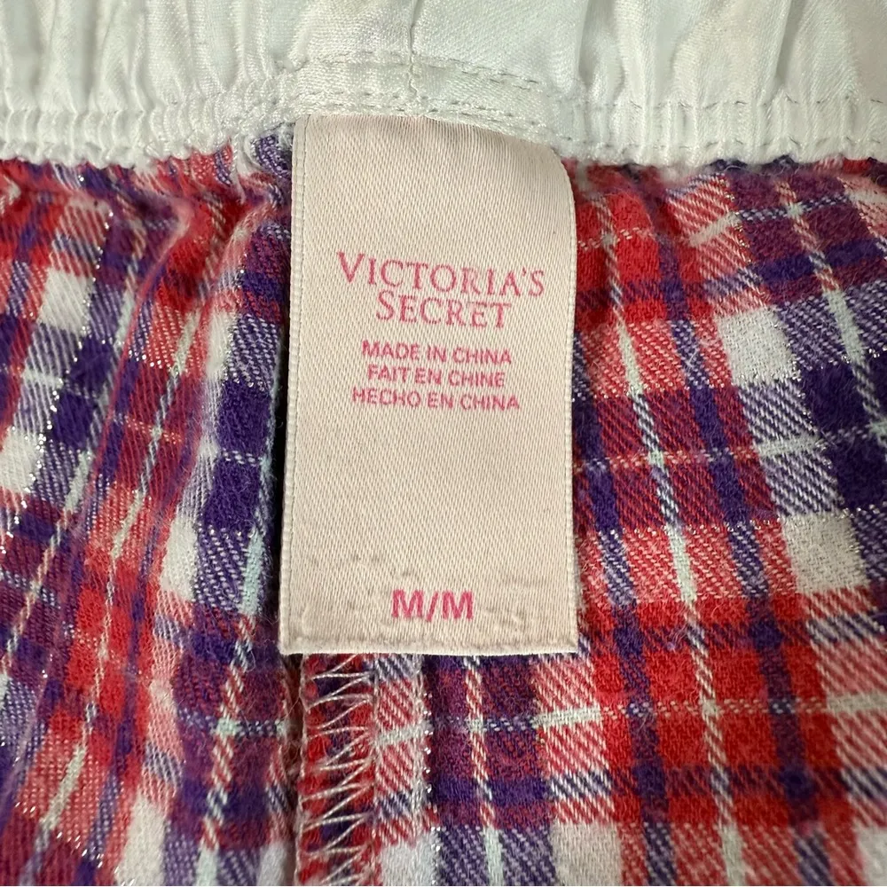 Victoria’s Secret Plaid Flannel Pajama Pants Womens M Medium Red Purple Pockets - Image 4
