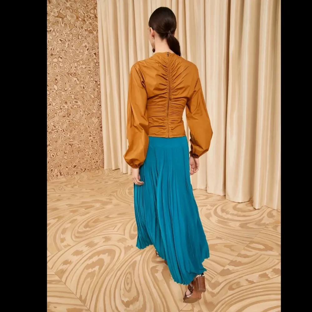 NEW ULLA JOHNSON Ella Midi Skirt Jade Pleated Size 10 Gem Tone Jewel Bright - Image 5